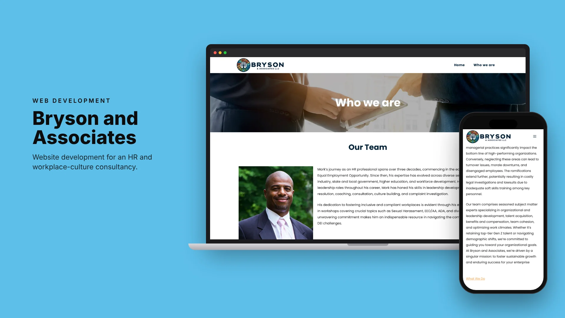 Bryson and Associates website on a laptop and phone, developed by Market-ting
