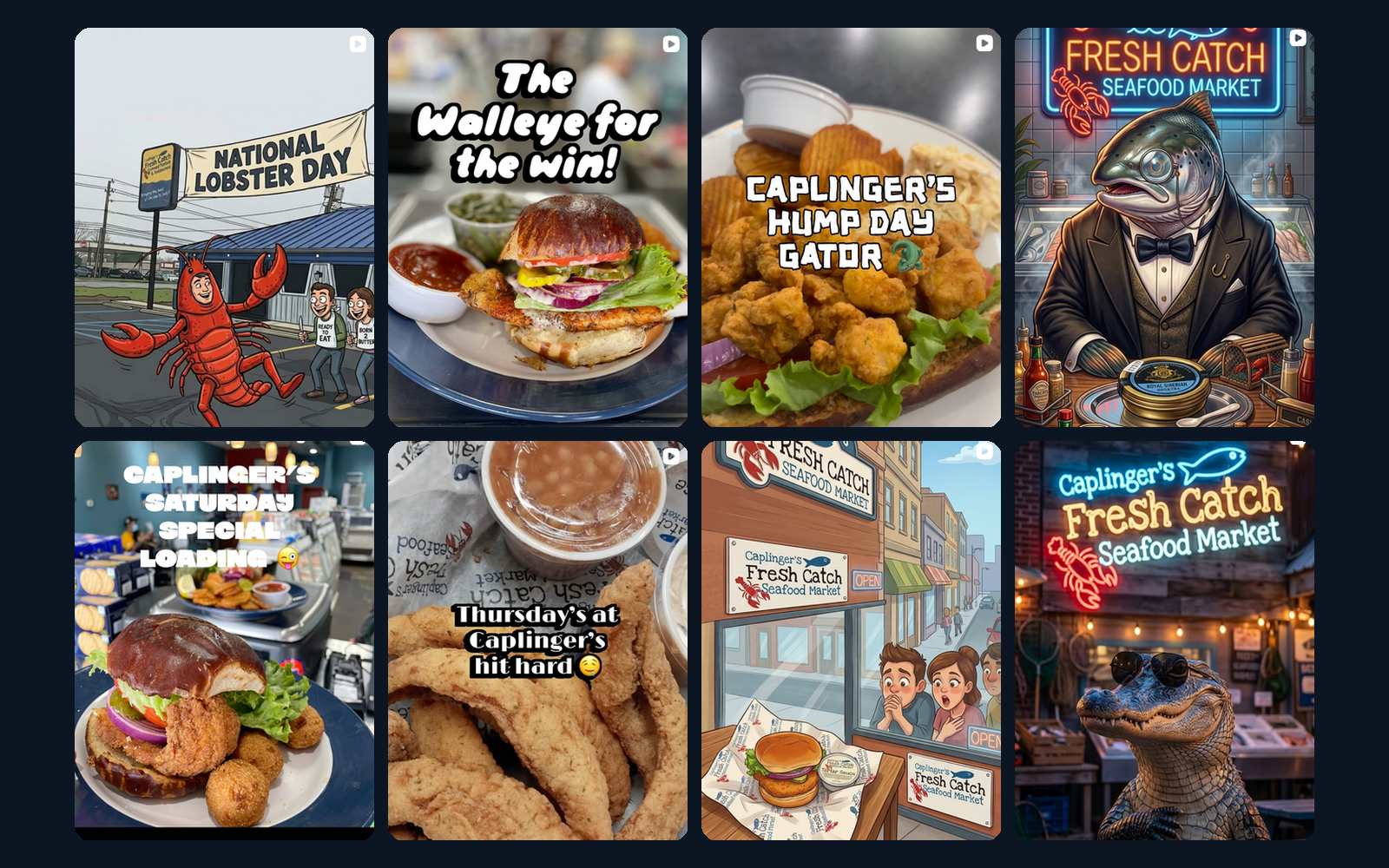 Grid of Caplinger’s Fresh Catch Instagram posts created by Market-ting
